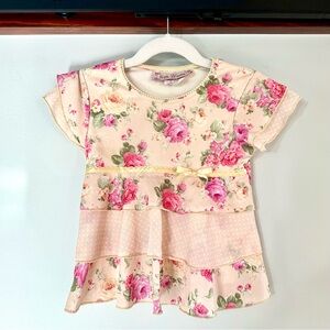 Knit Works Girls Floral Peplum Top Size 4 Cottagecore Y2K Boutique